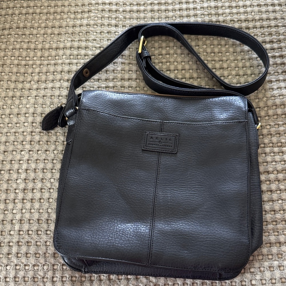 Relic Black Leather Crossbody Bag with Adjustable Strap